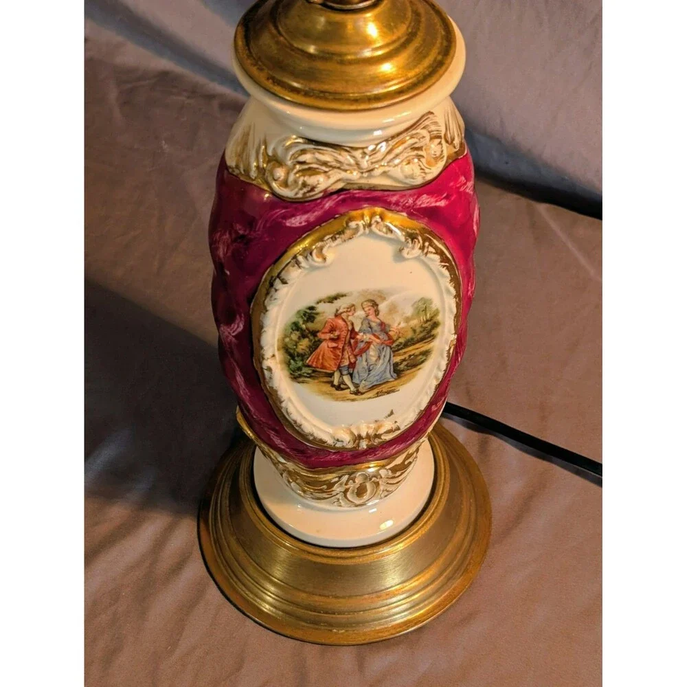 Antique Victorian Hand Painted Porcelain Lamp 24